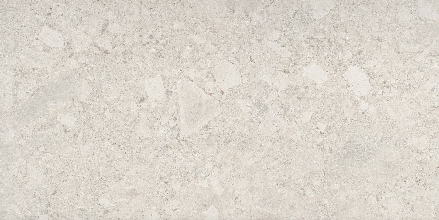 FIXT Stone White - Sample by New York Cement Tile offers a light beige marble look with subtle veining and natural texture.