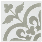 N20-052 Extra Sample by New York Cement Tile: square ceramic tile, light gray floral vine on white background.