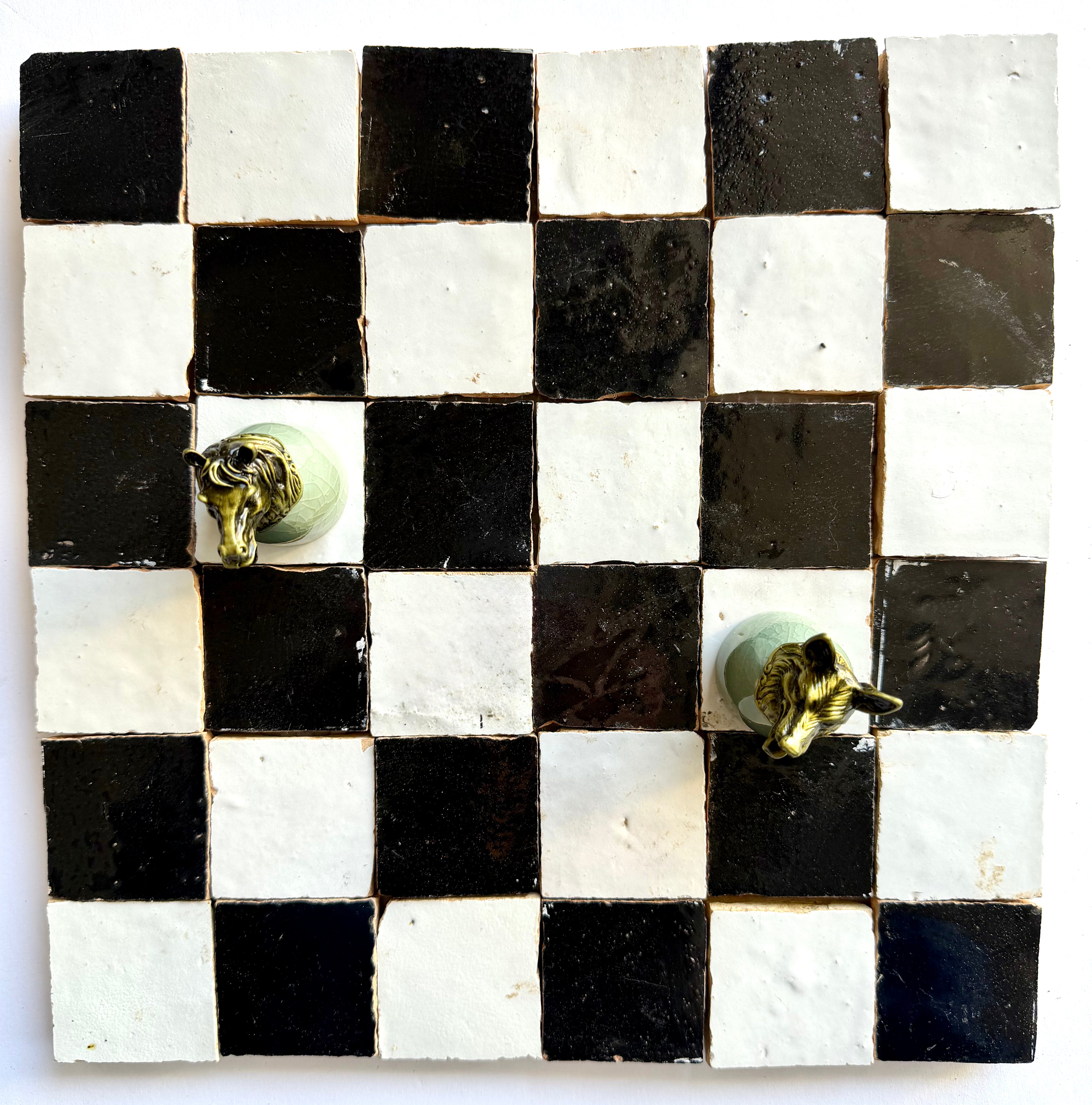 2X2 Checkerboard Zellige in Ivory Cloud and Black