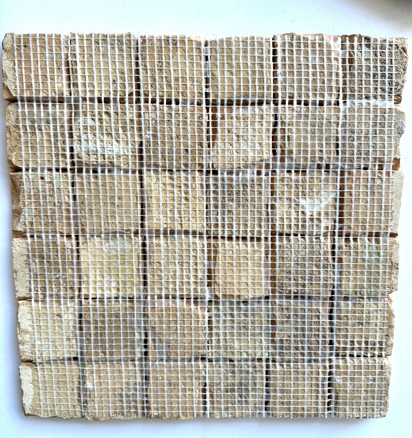 2X2 Checkerboard Zellige in Ivory Cloud and Green by New York Cement Tile, mesh-mounted in a grid.