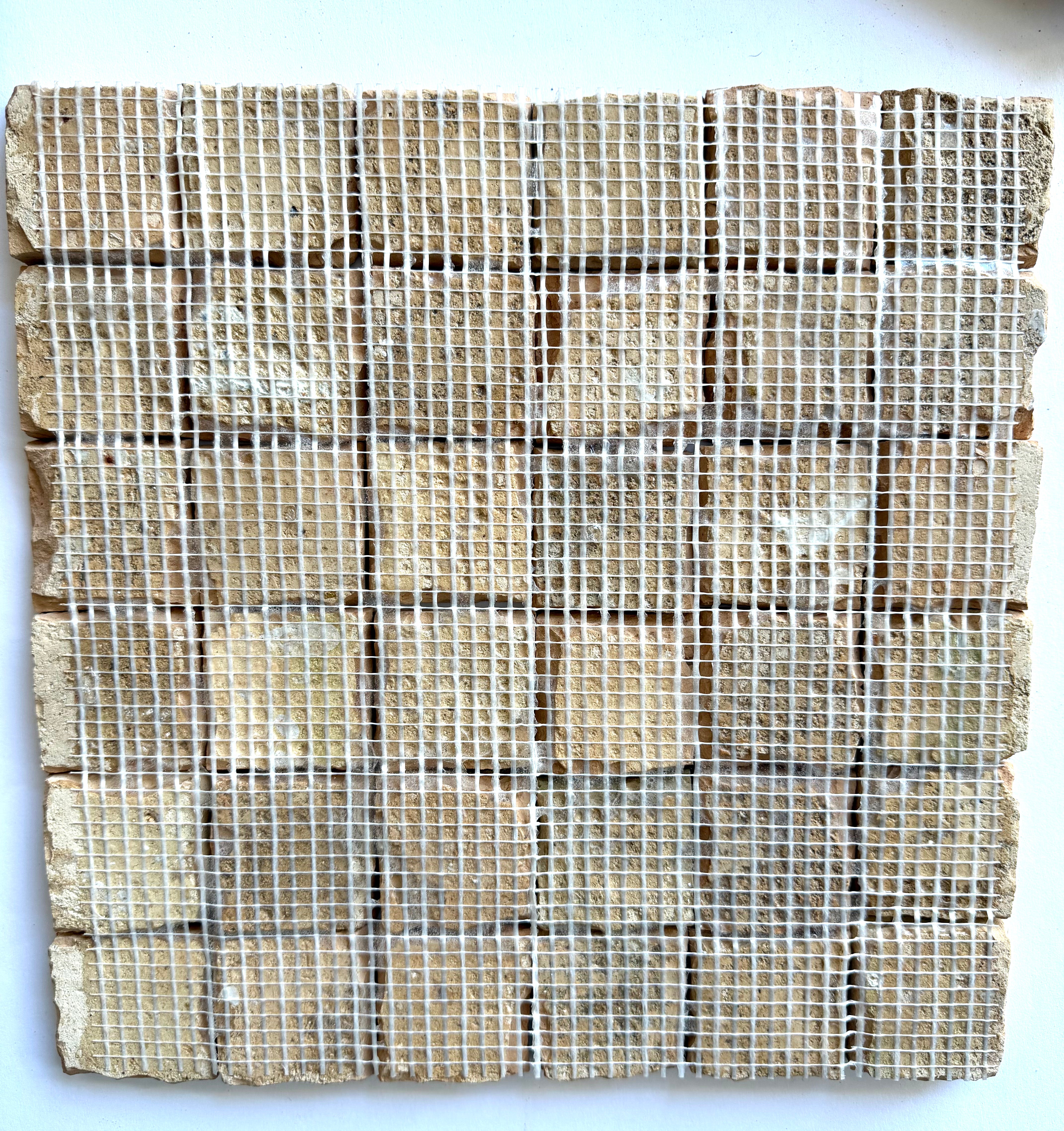2X2 Checkerboard Zellige in Ivory Cloud and Green by New York Cement Tile, mesh-mounted in a grid.