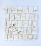 Scarpa I Calacatta Viola Mosaic Marble Mesh by New York Cement Tile: grid pattern with diagonal floral accents, Italian-inspired.
