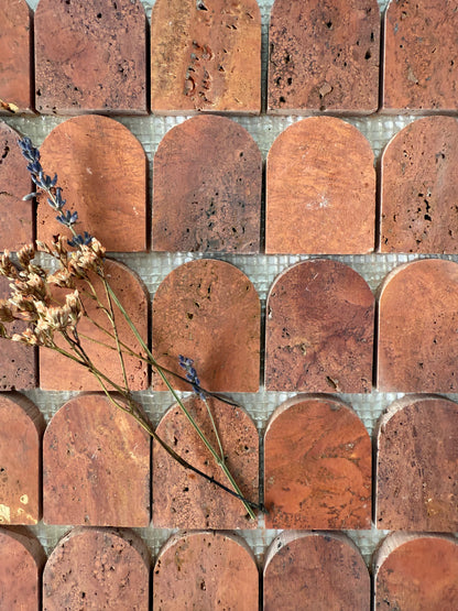Scarpa I Red Travertine Arch Mosaic Marble Mesh