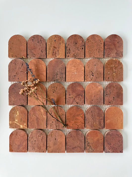Scarpa I Red Travertine Arch Mosaic Marble Mesh