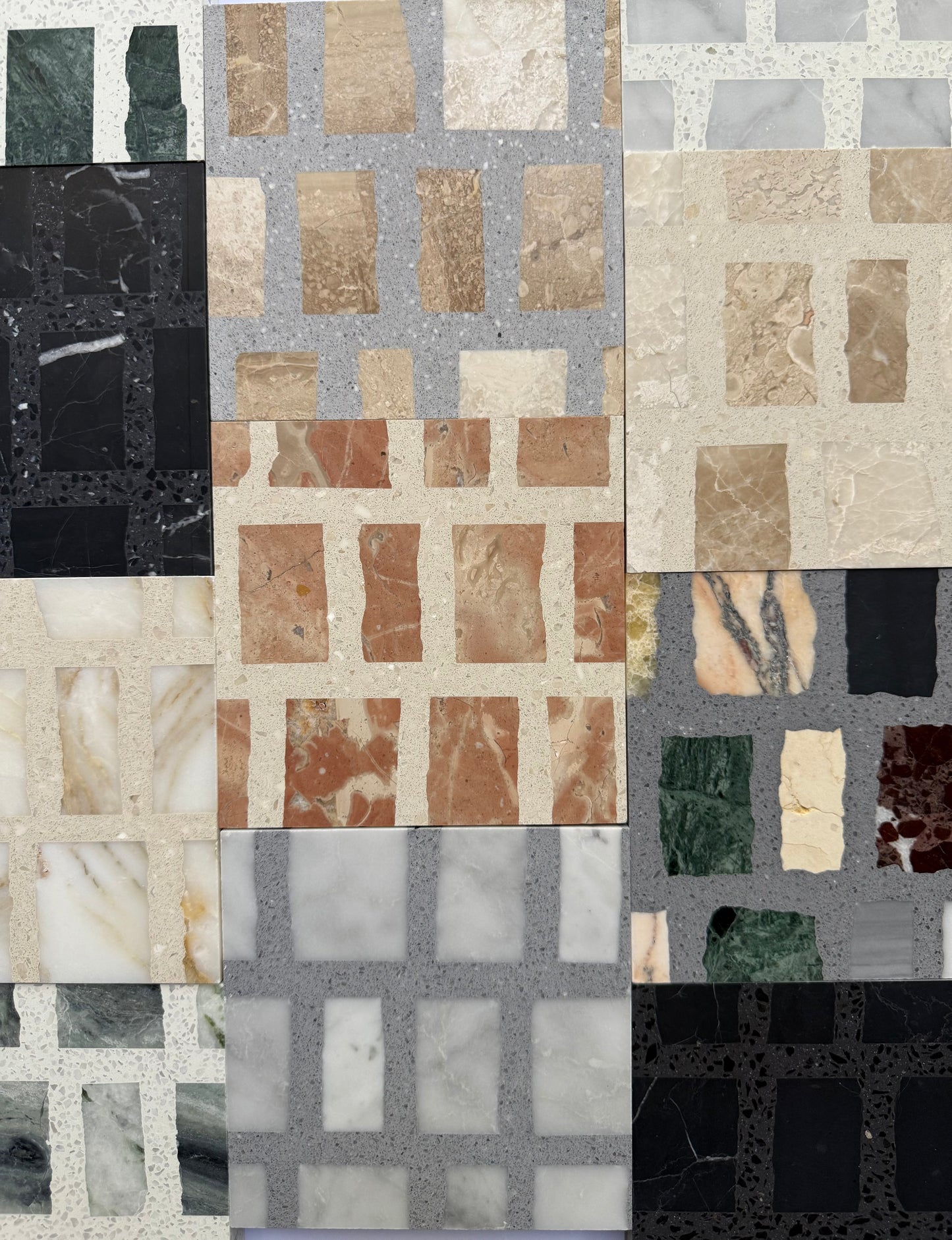 Patterned tile design with various colors and textures
