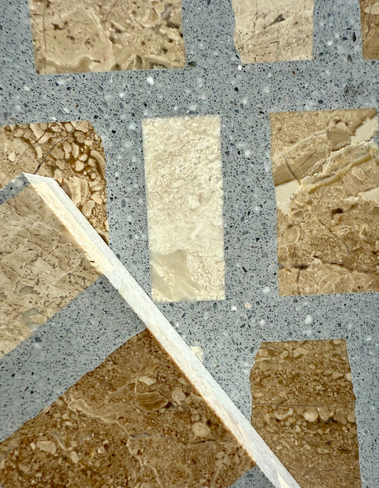 Carlo Scarpa - Cappuccino Gray by New York Cement Tile features tan and beige sections with a diagonal white strip on gray.