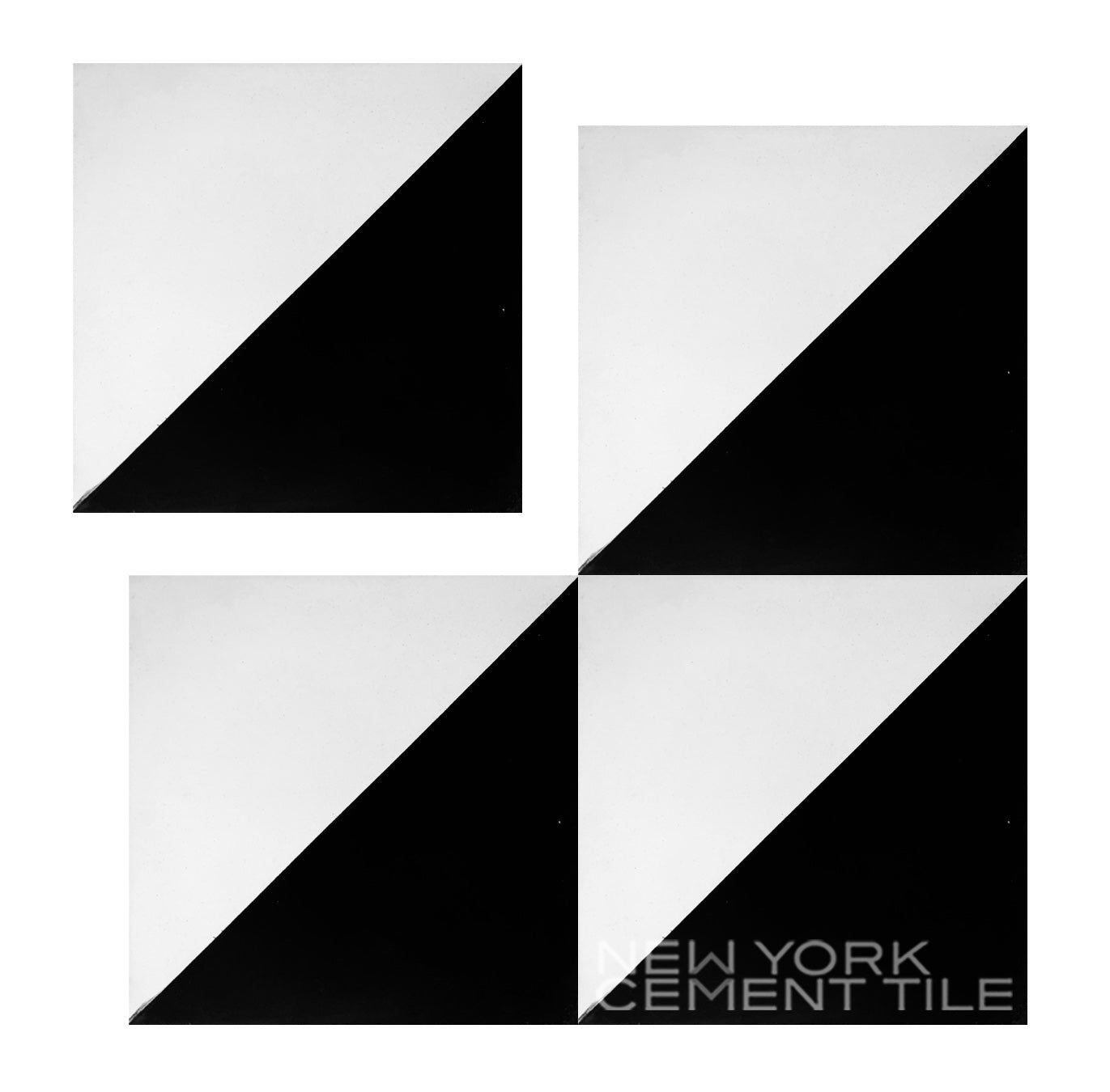 N20-139, Sample by New York Cement Tile: four cement tiles with diagonal black/white triangles in a geometric pattern.