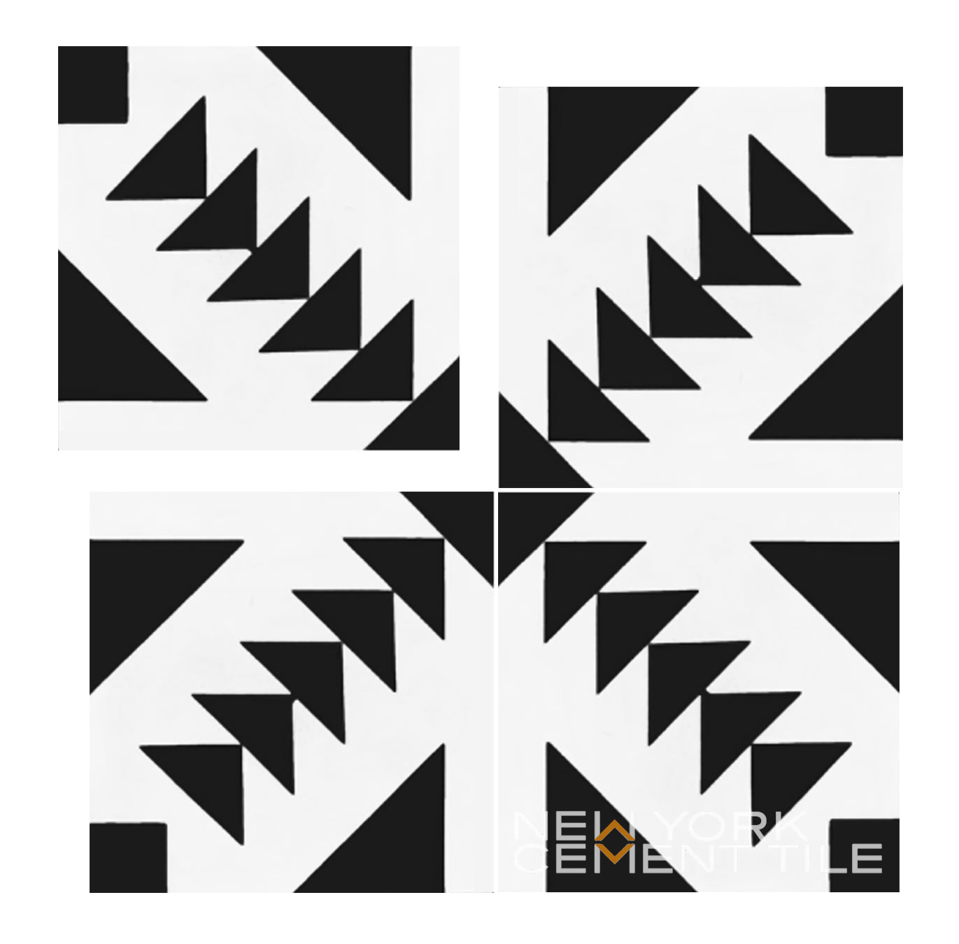 The N20-316 Extra Sample by New York Cement Tile features black and white triangles meeting at the center in a geometric pattern.