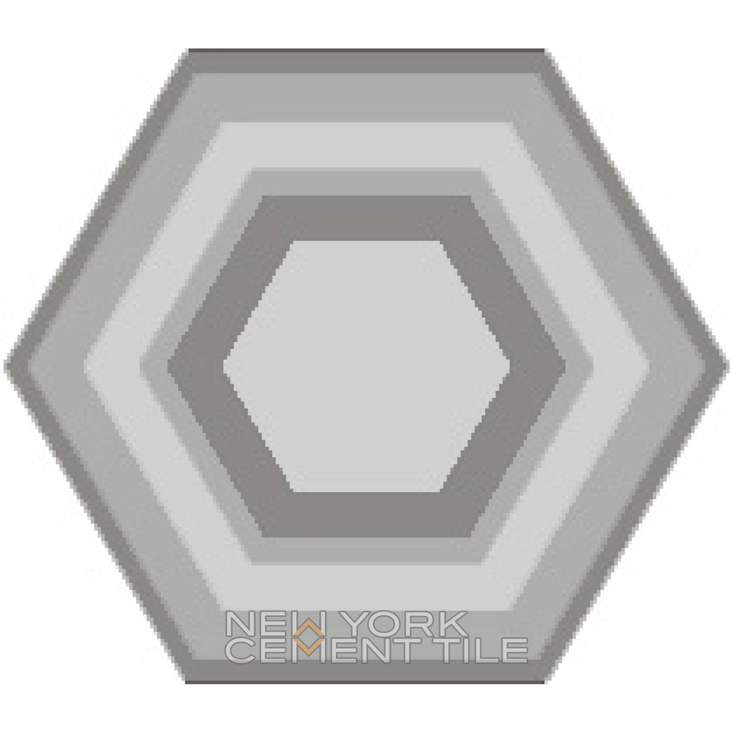 Gray hexagonal tile, NH23-06 Extra Sample by New York Cement Tile, with layered hexagon patterns in varying shades.