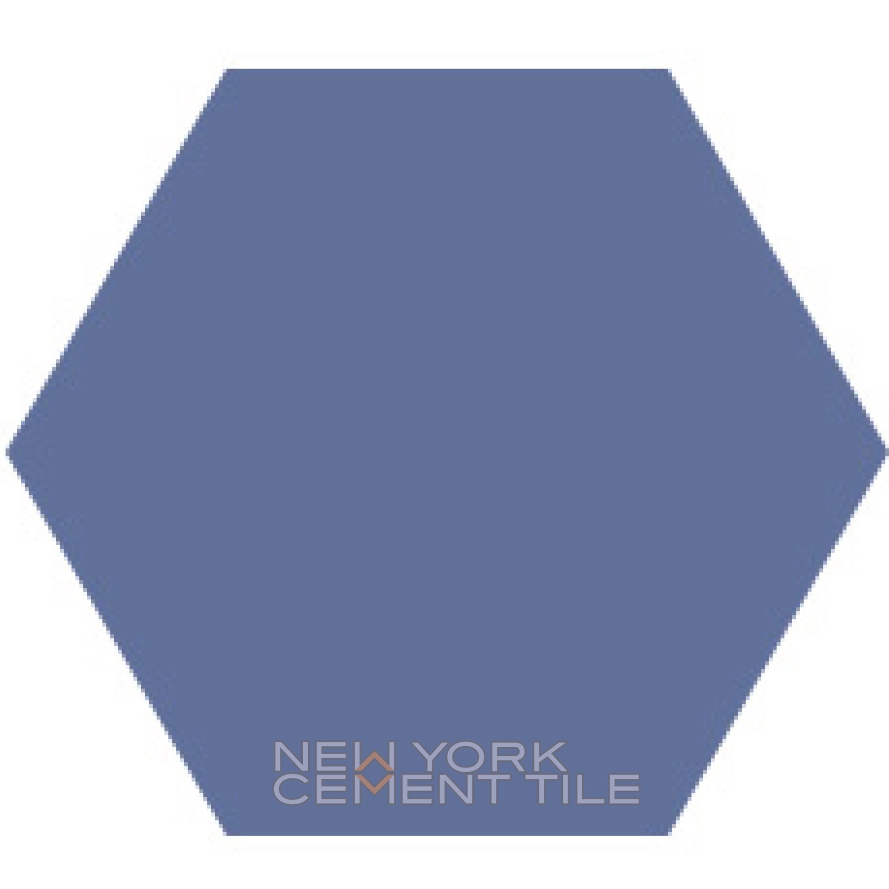 A solid blue hexagon, Solid Hex -NH23-4411 sample from New York Cement Tile, with gray text at the bottom.
