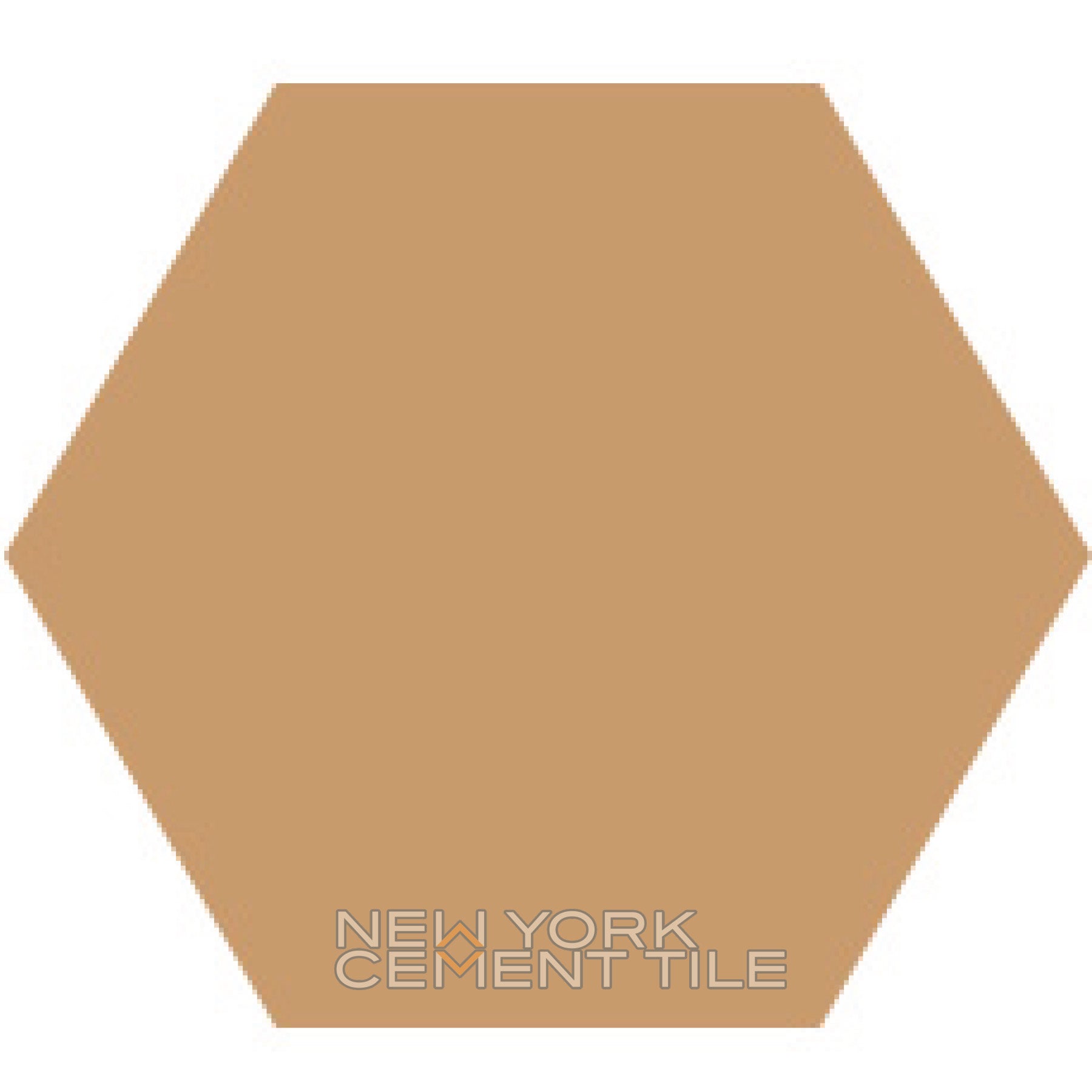 Solid Hex- NH23-7700, Sample by New York Cement Tile: solid brown hexagon tile, brand text in light gray at bottom center.