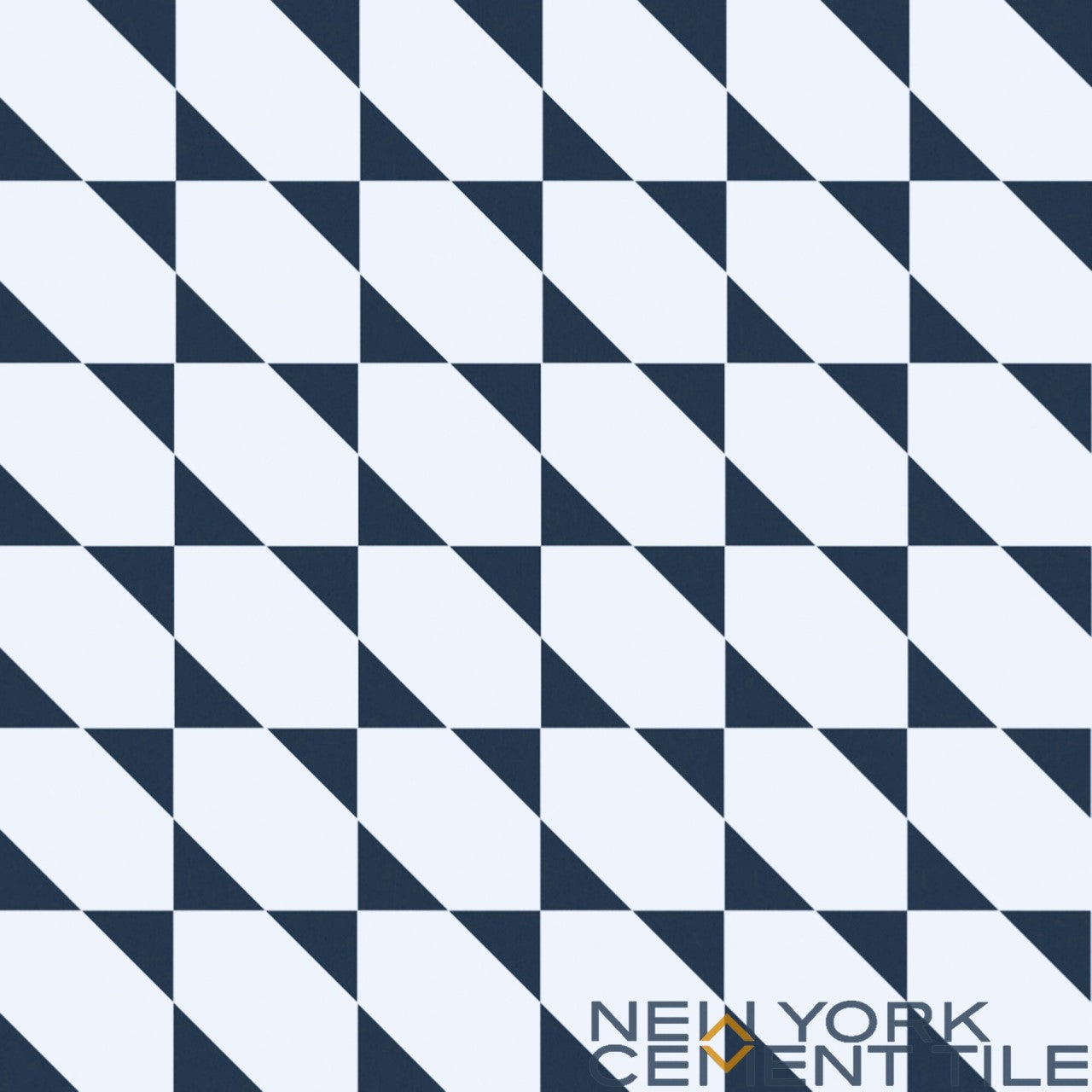 Black and white triangles (Geometrika), NL20-4A by New York Cement Tile; logo in bottom right corner.
