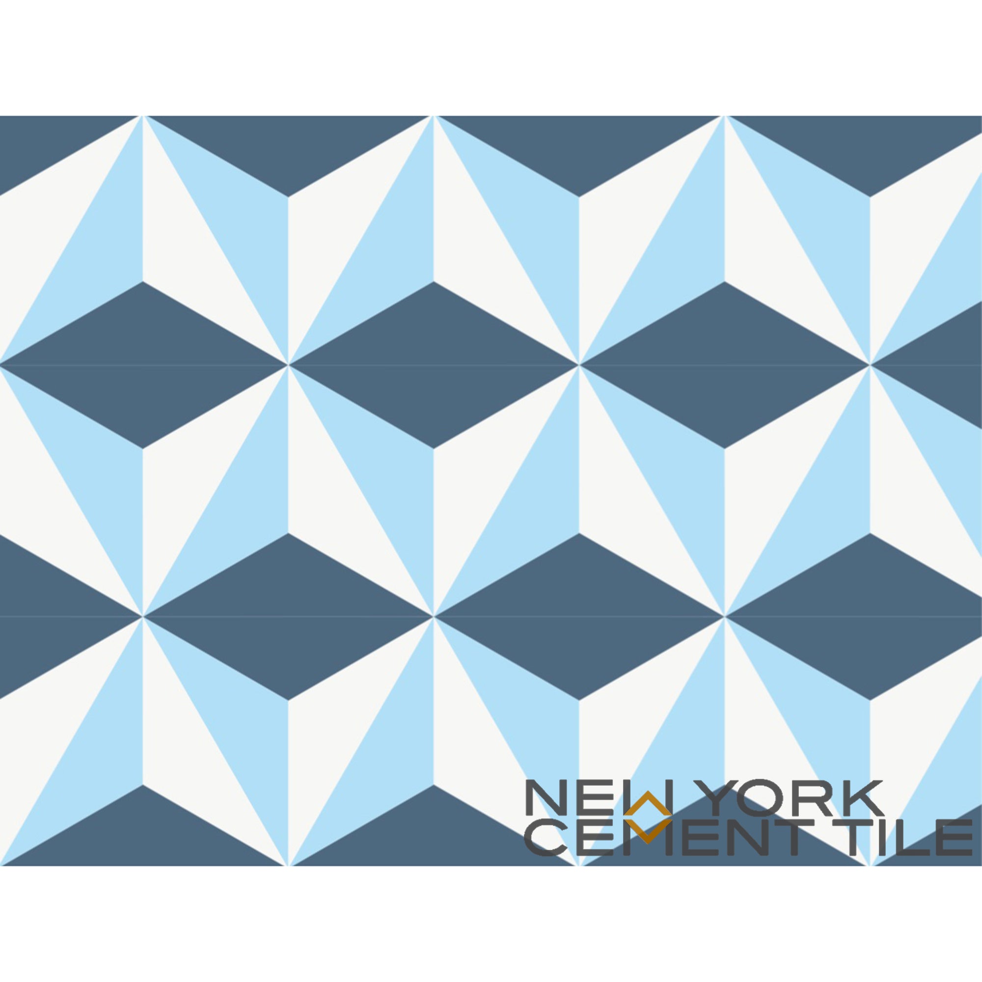NLT-9 by New York Cement Tile: Blue, white & gray geometric triangle tile from the Geometrika collection.
