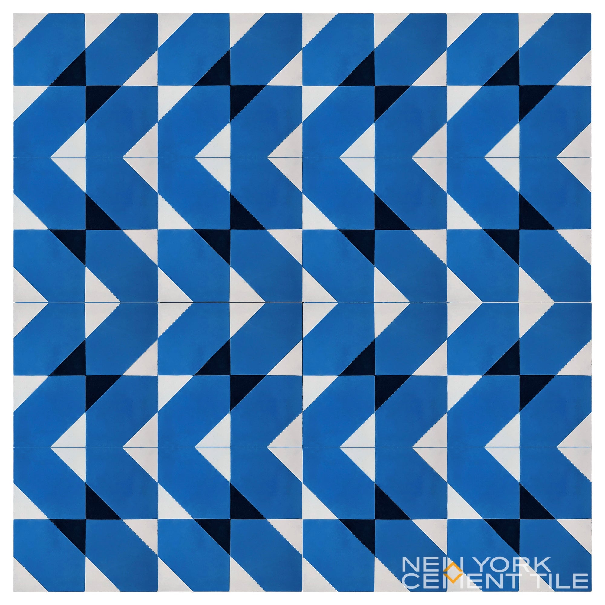 Blue and navy chevron geometric tile, NL20-4C sample by New York Cement Tile. Customizable design.