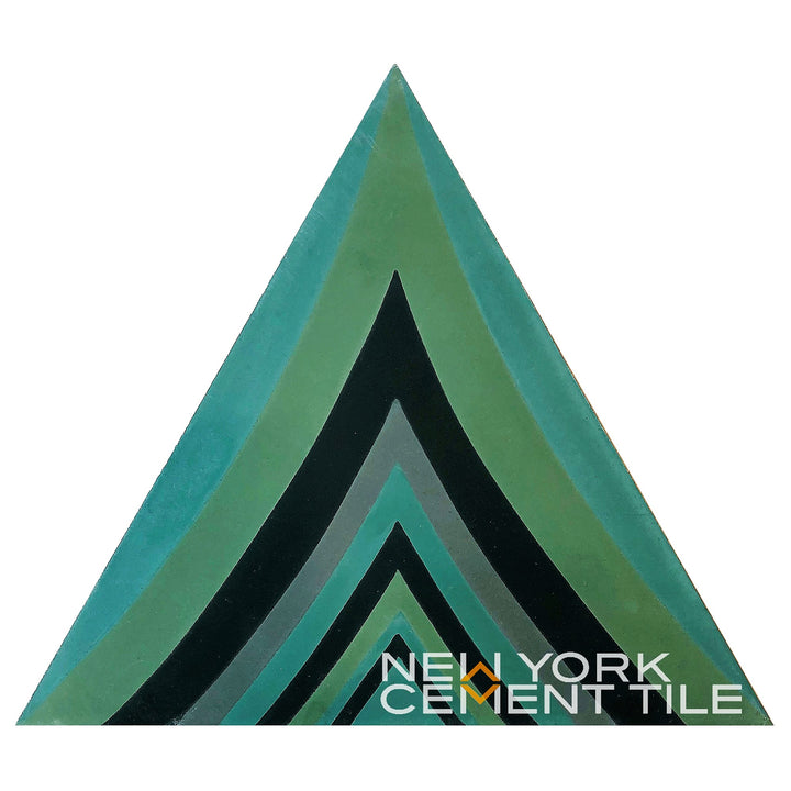 NLT-6A triangle tile with green, teal, black chevron stripes; Geometrika collection by New York Cement Tile.