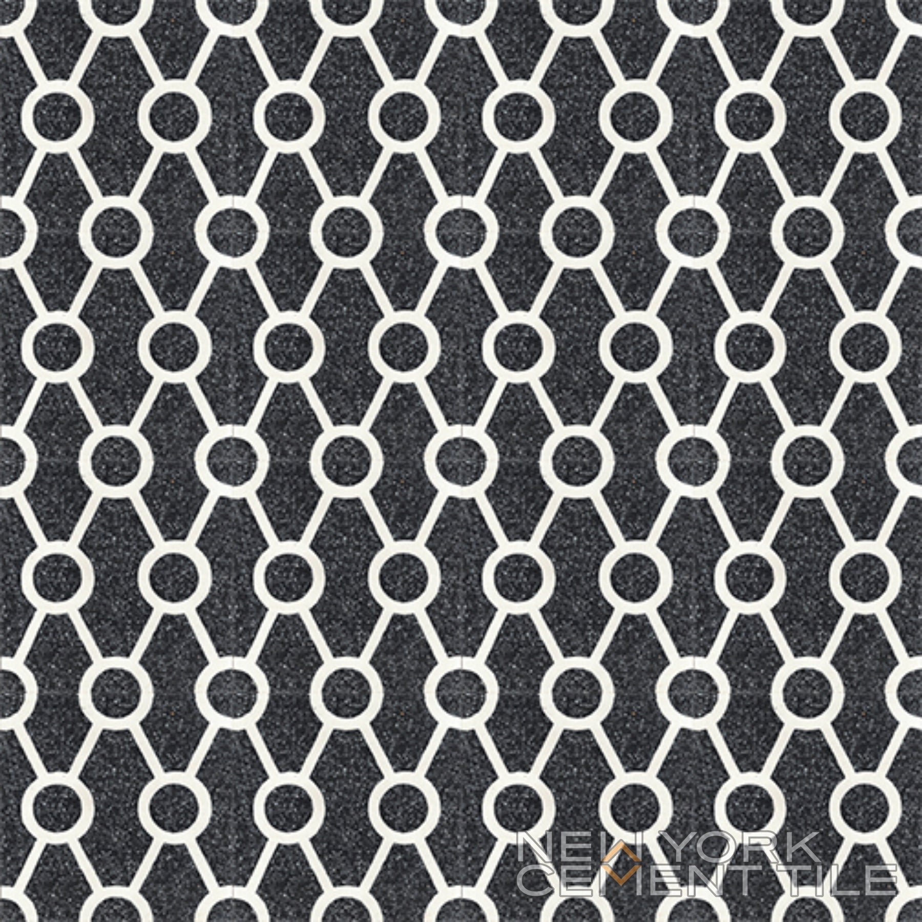 Terrazzo 8X8 - NT20-012 Sample by New York Cement Tile: black tile with white pattern, perfect for floors or mosaic accents.