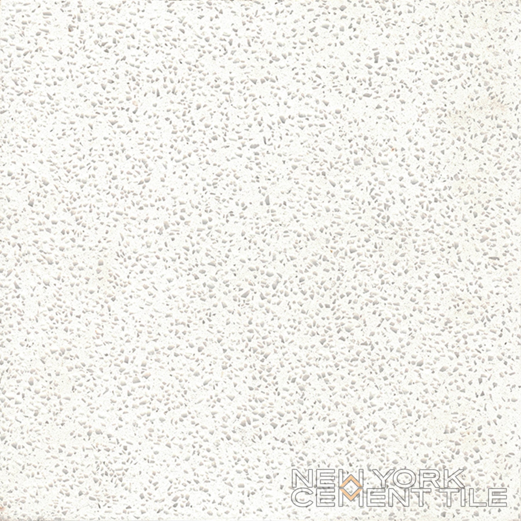 Terrazzo 8x8-Solid White, Extra Sample: durable tile by New York Cement Tile with small light gray stone pieces.