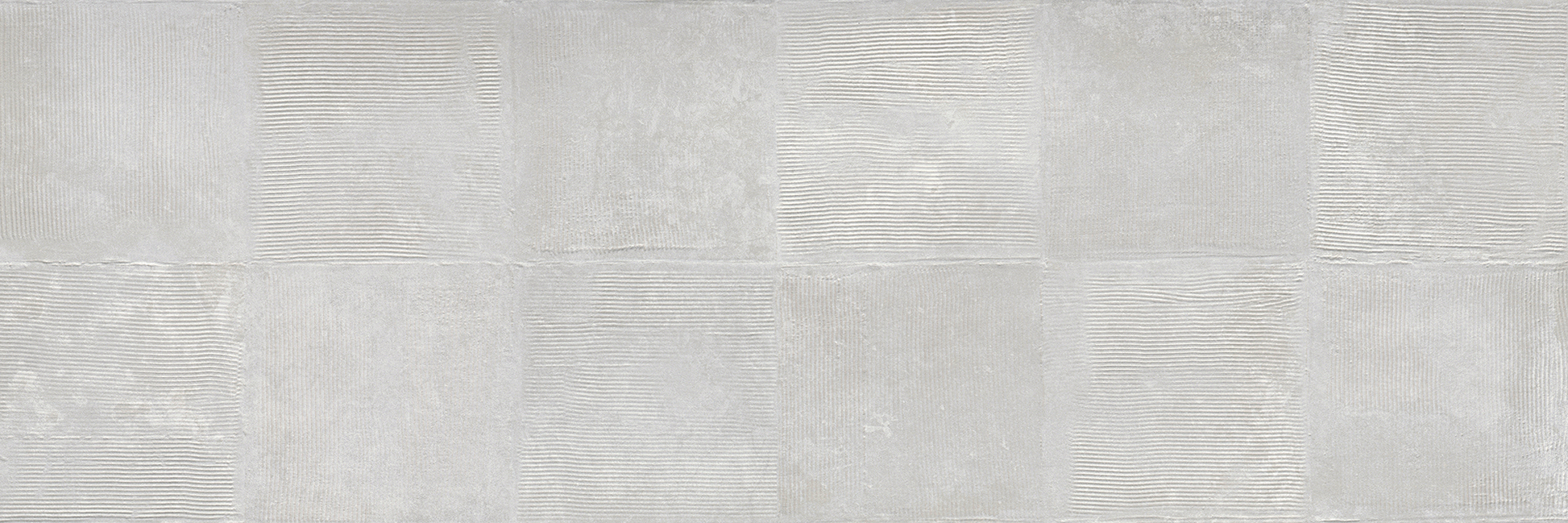 A grid of Gray Plaster - Sample tiles by New York Cement Tile with alternating smooth and ridged vertical patterns.