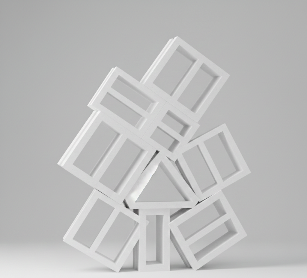 Saint Lucia NY by New York Cement Tile: a white geometric sculpture inspired by mid-century concrete block patterns on gray.