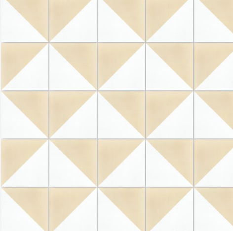 The N20-139 Cream & White by New York Cement Tile features beige and white triangles in a bold geometric square pattern.