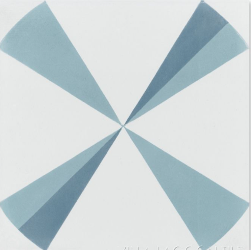 Polaris Azul, Extra Sample by New York Cement Tile features blue triangles in a geometric pinwheel—perfect for modern designs.