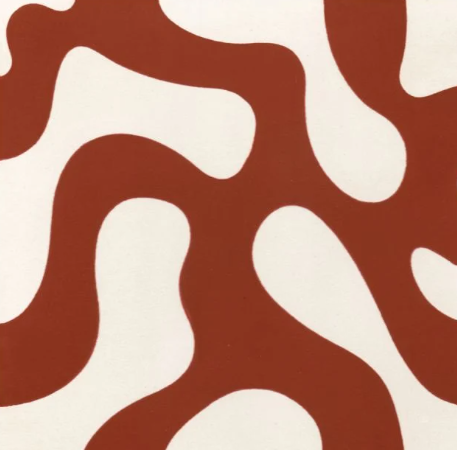 The Roads In Bold Brick & Sand Dollar sample by New York Cement Tile features wavy red shapes on a cream background.