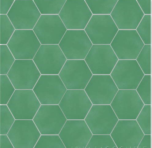 NH23-3305 by New York Cement Tile: Green hexagon cement tiles with white grout in a honeycomb pattern.