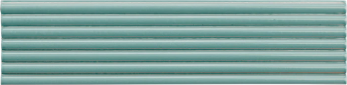 Eight teal PICCOLO-OCEAN samples by New York Cement Tile align in a row, evoking contemporary design rhythm.
