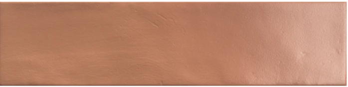 A rectangular, smooth HUSE 3X10-BRICK copper sample by New York Cement Tile with earth tones and minor imperfections.