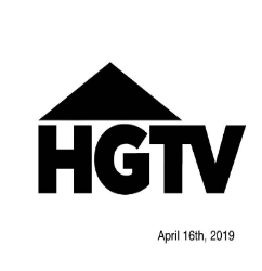 HGTV logo in bold black letters with a roof design above, and April 16th, 2019 in small text below.
