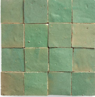 Sixteen Leafy Green 2X2 tiles by New York Cement Tile, handcrafted with unique shade and texture in a 4x4 grid.