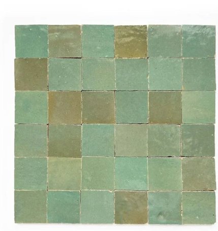 A 6x6 grid of Leafy Green 2X2 tiles by New York Cement Tile displayed on a white background.