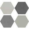 Four Solid Hex-Mixed Grey tiles by New York Cement Tile in various grays arranged in a square on a white background.