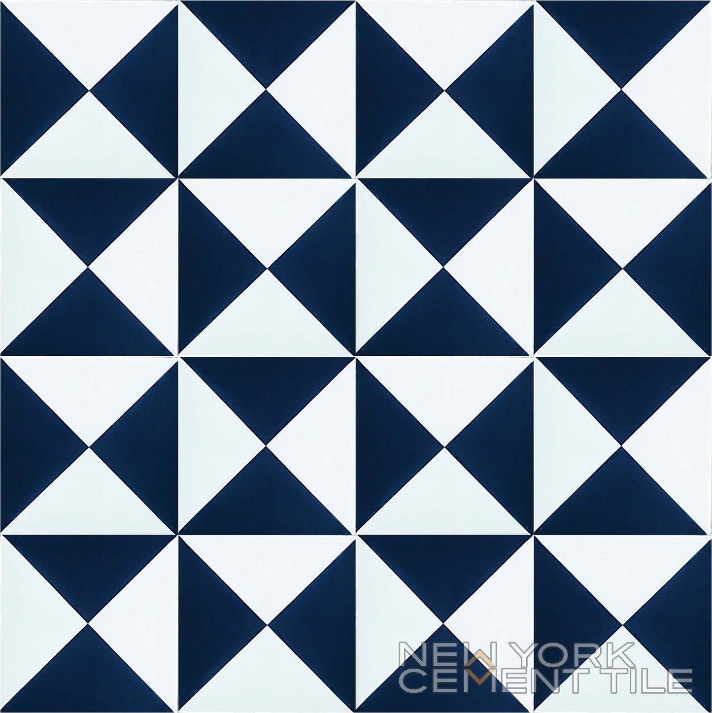 Blue and white geometric tile (N20-032 Sample) by New York Cement Tile; durable, handcrafted cement tiles.