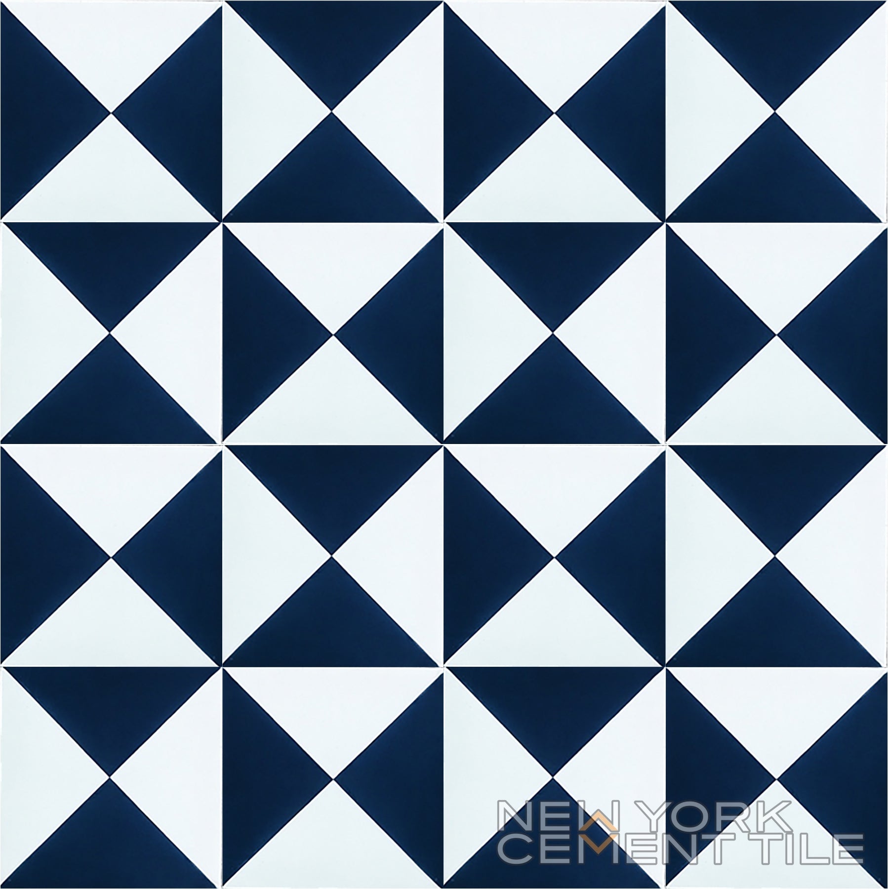 Blue and white geometric tile (N20-032 Sample) by New York Cement Tile; durable, handcrafted cement tiles.