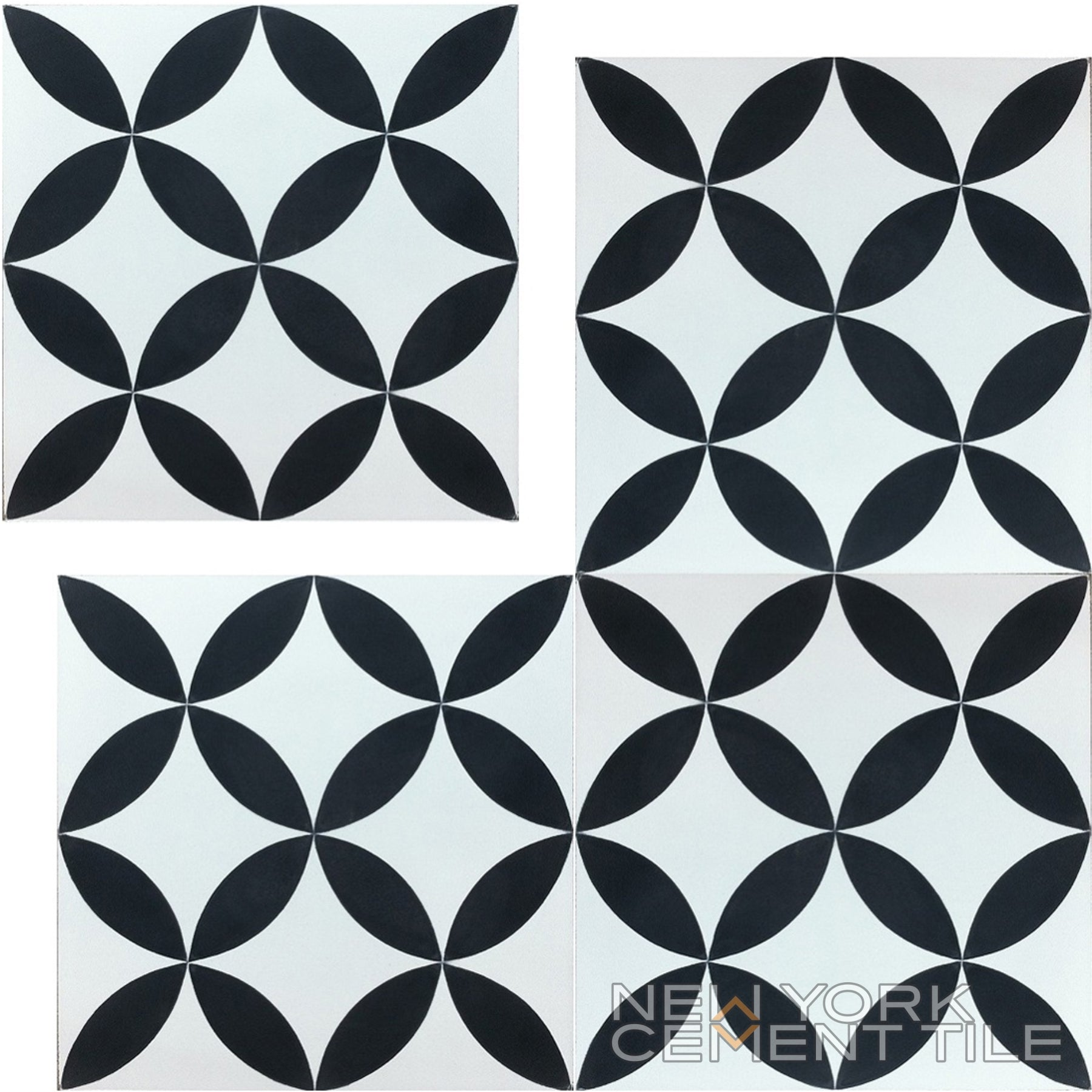 The N20-062 Extra Sample by New York Cement Tile offers a durable, black and white handcrafted-look flooring option.