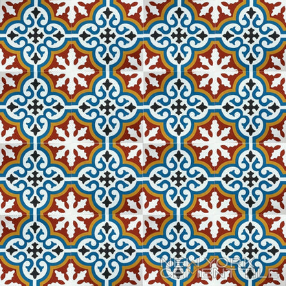 The N20-074C Extra Sample by New York Cement Tile features a colorful, handcrafted geometric tile pattern.