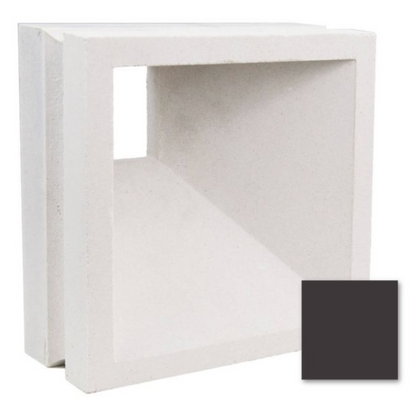 Akutan, Extra Sample by New York Cement Tile: a white breeze block with square cutout and black sample, mid-century style.