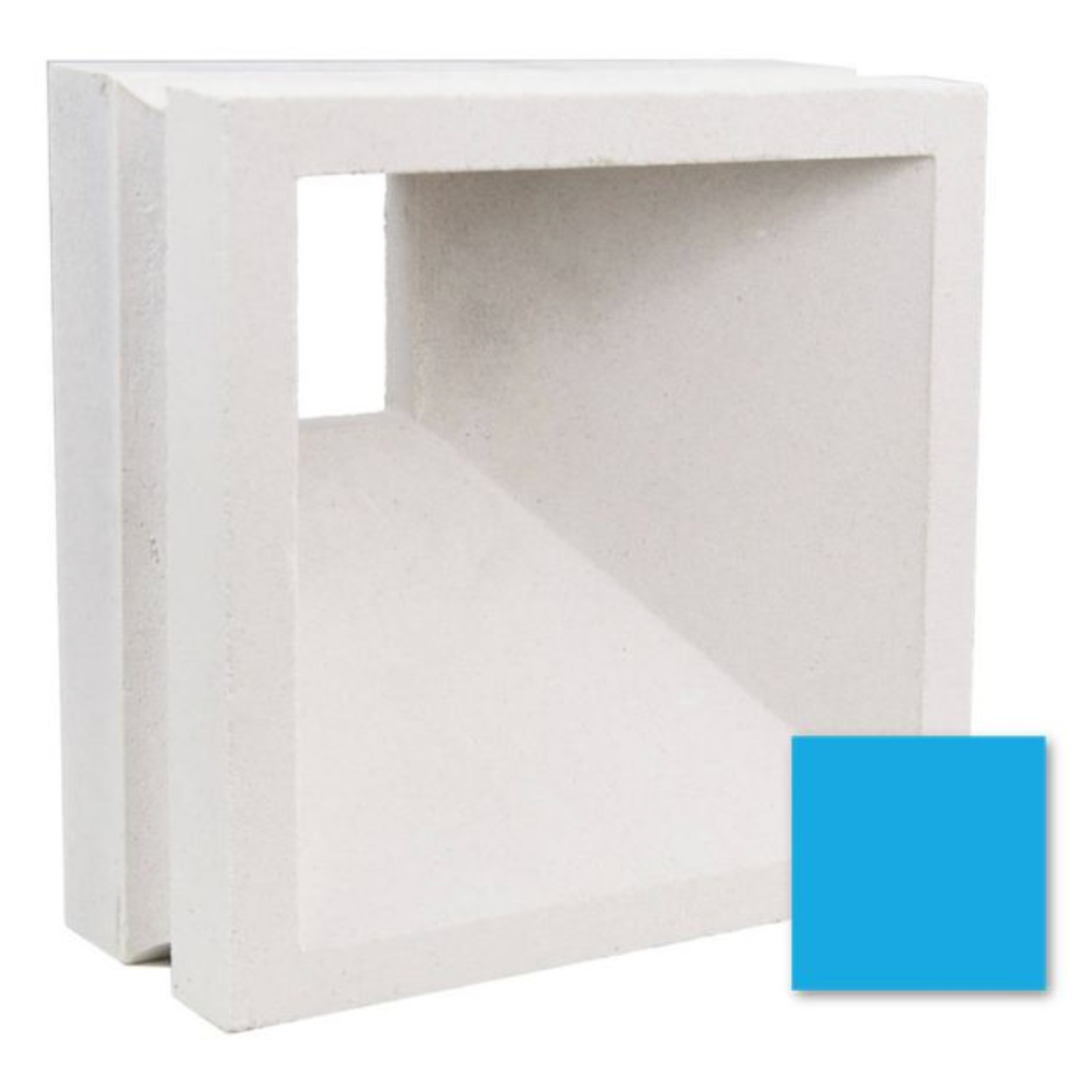 The Aku Sample by New York Cement Tile is a white mid-century concrete screen with a diagonal divider and blue square accent.