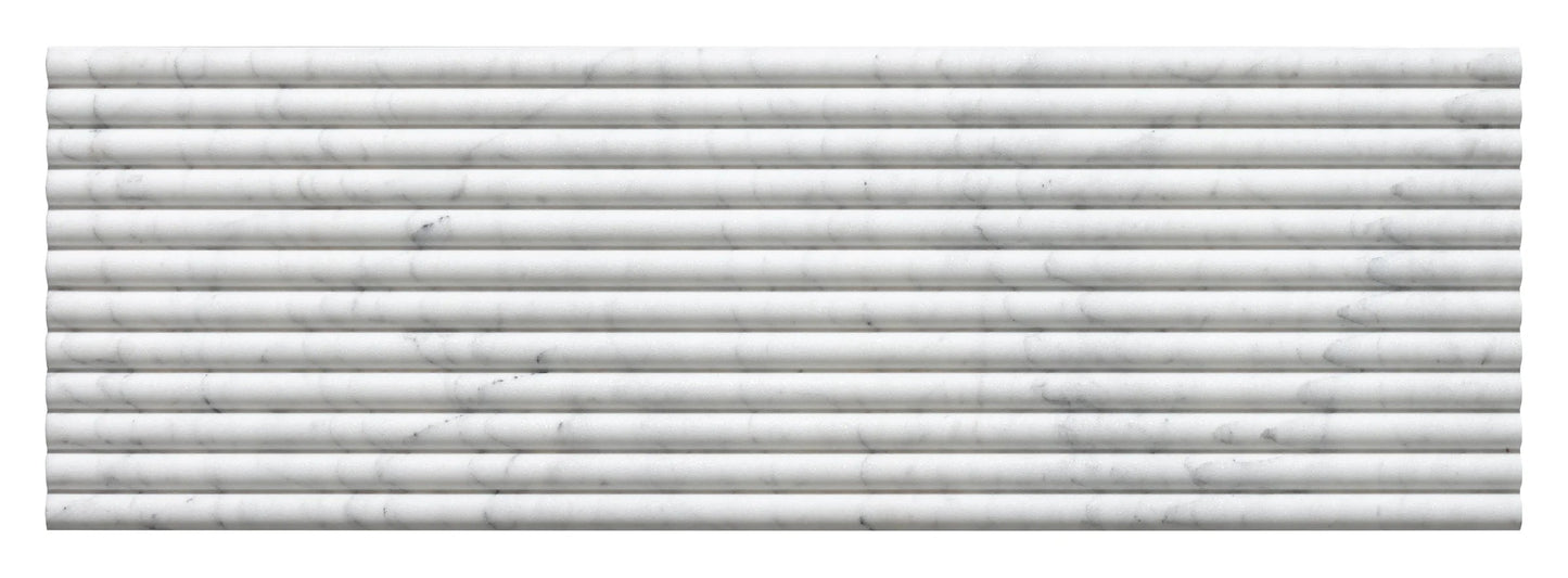 Alba - Sample by New York Cement Tile: white marble fluted tiles with gray veining for a modern, refined look.