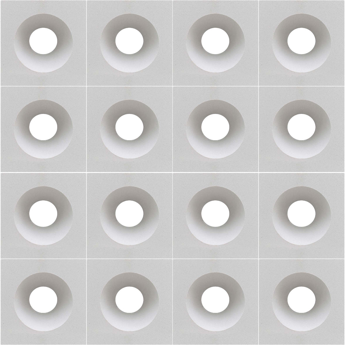 Gada by New York Cement Tile features sixteen white circles in a mid-century style on a soft gray square background.
