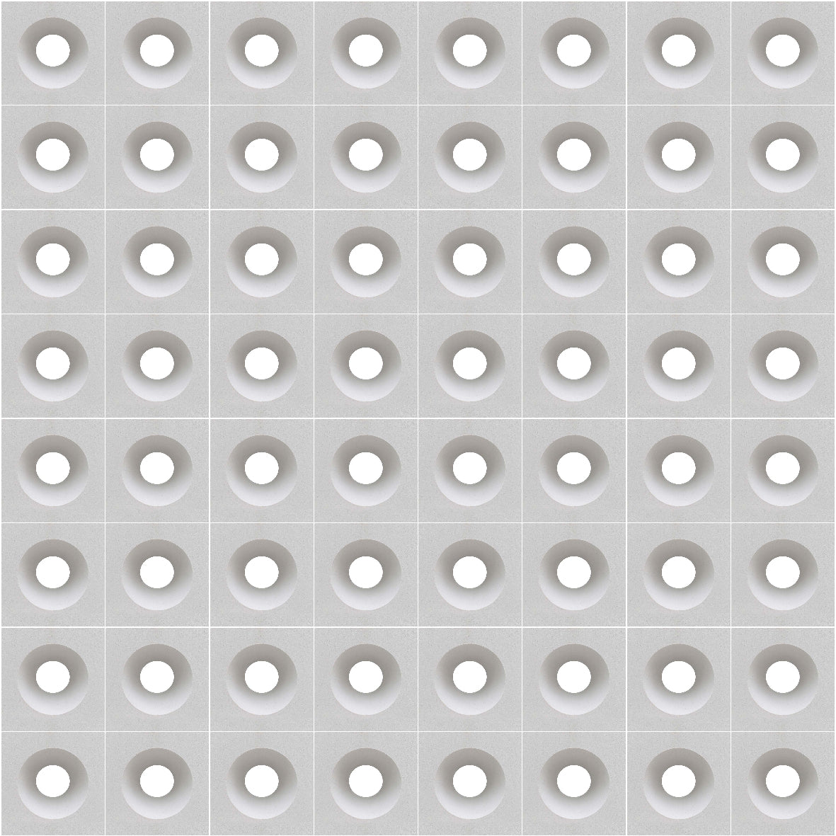 Gada by New York Cement Tile features gray circles with white centers, evoking mid-century modern style on a light gray background.