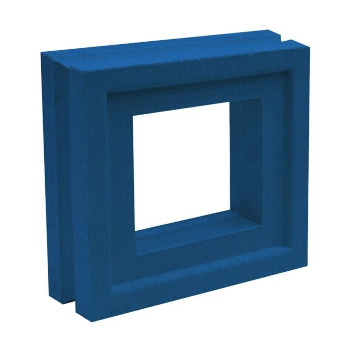 The Large Arbie Sample by New York Cement Tile features two blue foam squares with cut-out centers in a layered design.