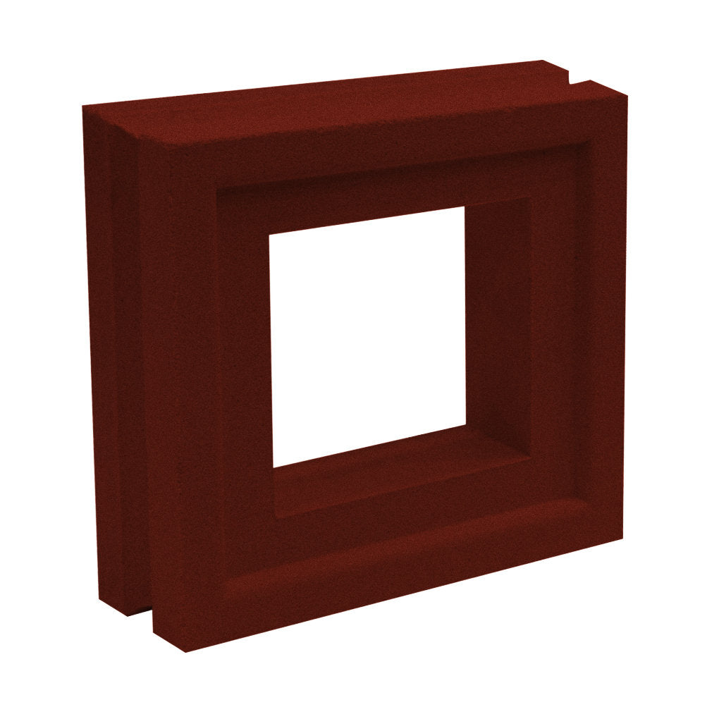 The Arbie Sample by New York Cement Tile is a red, square foam frame with thick borders and mid-century modern style.