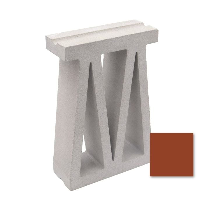 Bara, Sample by New York Cement Tile: a gray trapezoidal breeze block with geometric cutouts and a rust square in the corner.