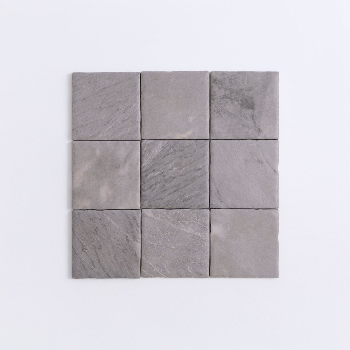 Nine Tosca Bardiglio sample tiles in a 3x3 grid on a white background.