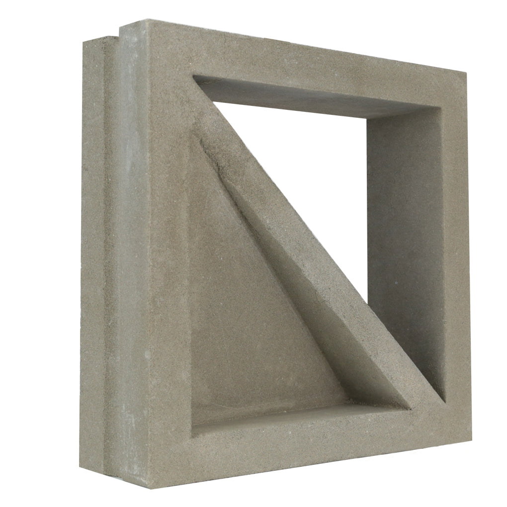 The Large Bermy Sample by New York Cement Tile is a square concrete block with diagonal support for partitions or privacy screens.