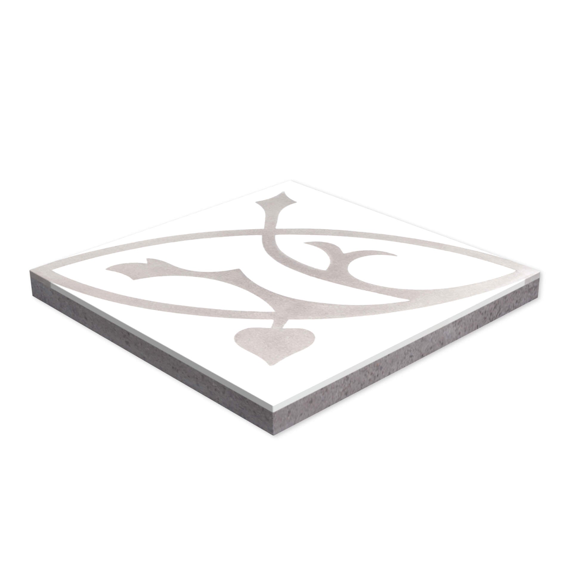 New York Cement Tile N20-019, Extra Sample: Square ceramic tile with gray abstract swirl on white, shown at an angle.