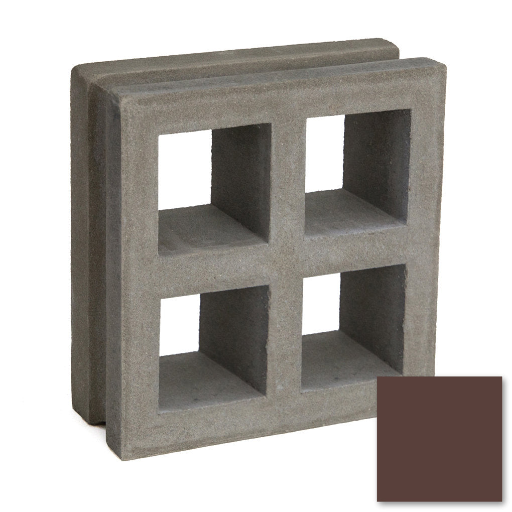 A square mid-century modern Borneo, Extra Sample by New York Cement Tile features four square openings and a brown color swatch.