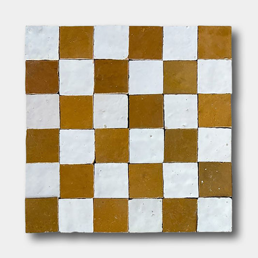 2X2 Checkerboard Zellige in Ivory Cloud and Caramel